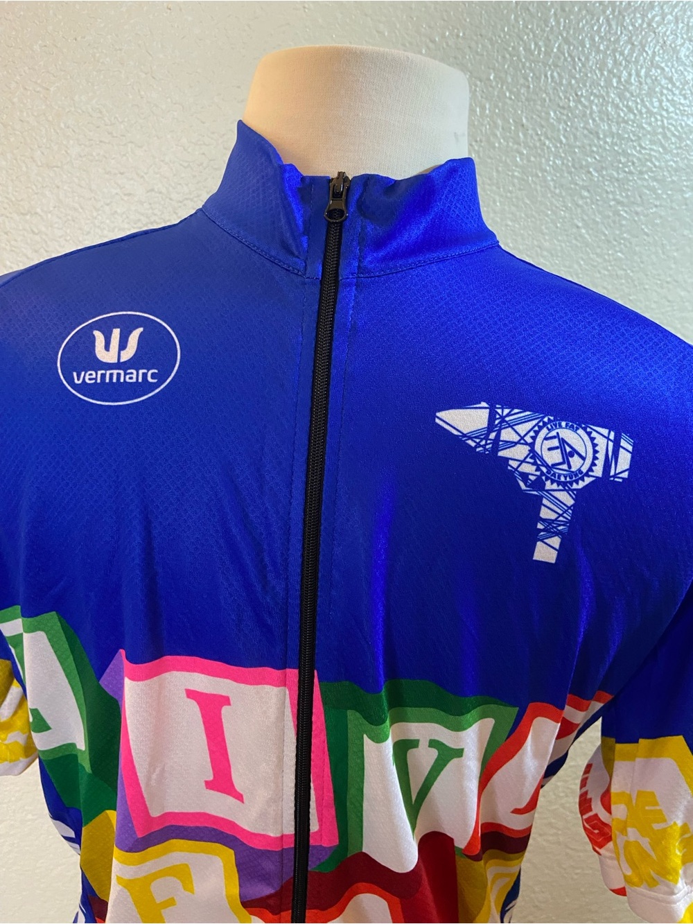 Vermarc Blue Block-Print Cycling Jersey size:M-3-48 - Picture 4 of 11